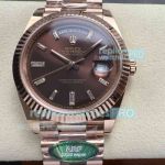 ARF Super Clone Gain Weight Rolex Day-Date Rose Gold Chocolate Baguette Face Watch 